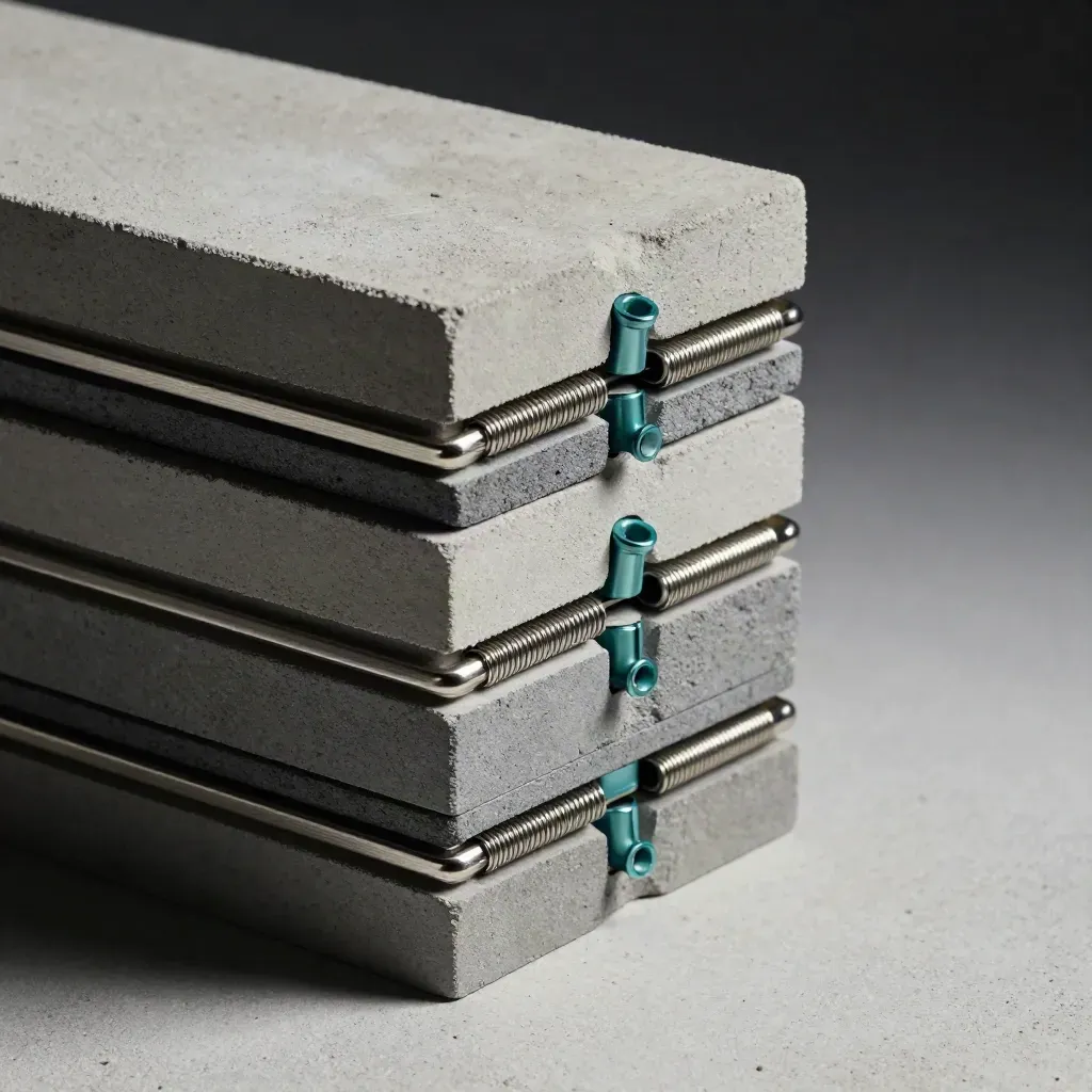 Modular blocks, spring clips and pegs snapping into a tidy Jira-style stack on pale concrete.