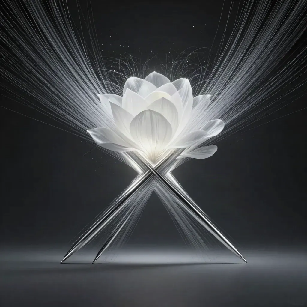 Three silver light filaments converge into a white bloom in deep graphite haze.